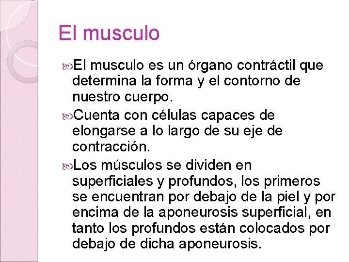 El musculo es un órgano contráctil que determina la forma y el contorno de