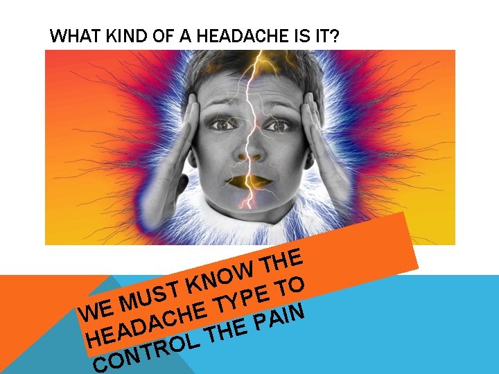 WHAT KIND OF A HEADACHE IS IT? E H T W O N O