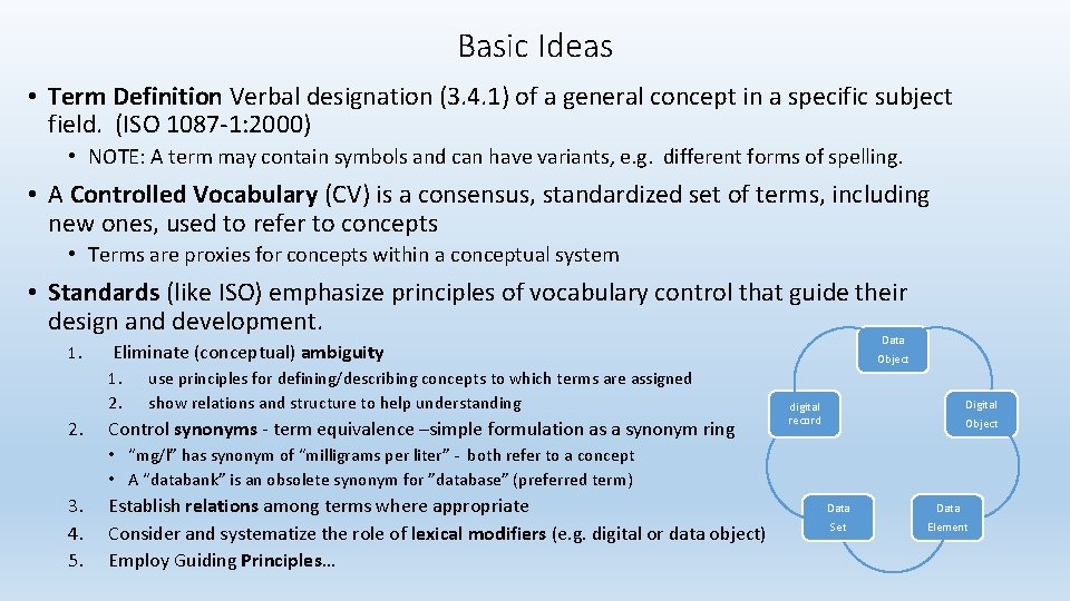 Basic Ideas • Term Definition Verbal designation (3. 4. 1) of a general concept