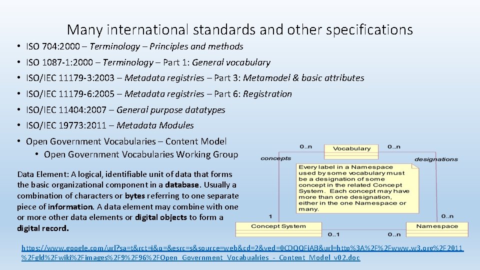 Many international standards and other specifications • ISO 704: 2000 – Terminology – Principles