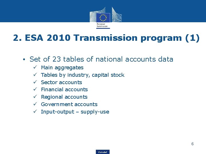 2. ESA 2010 Transmission program (1) • Set of 23 tables of national accounts