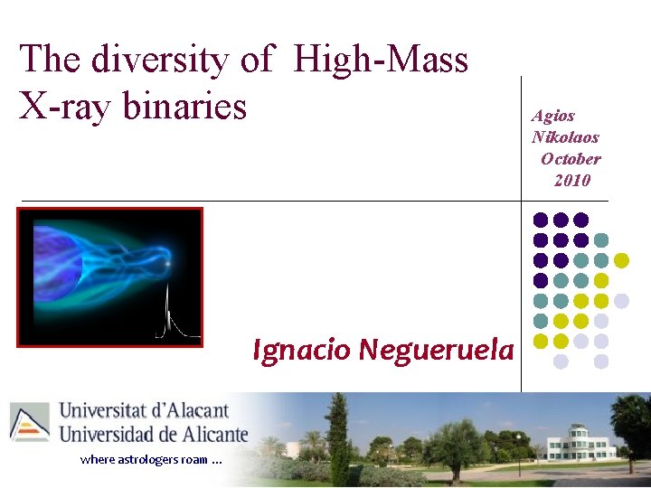 The diversity of High-Mass X-ray binaries Ignacio Negueruela where astrologers roam … Agios Nikolaos