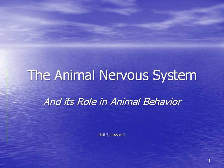 The Animal Nervous System And its Role in Animal Behavior Unit 7, Lesson 1