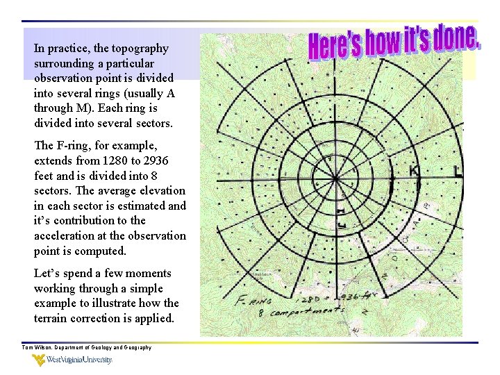 In practice, the topography surrounding a particular observation point is divided into several rings