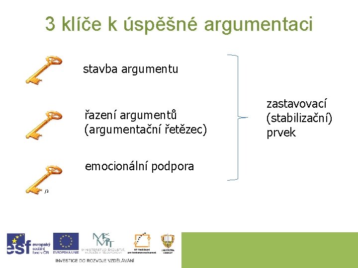 3 klíče k úspěšné argumentaci stavba argumentu řazení argumentů (argumentační řetězec) emocionální podpora /3