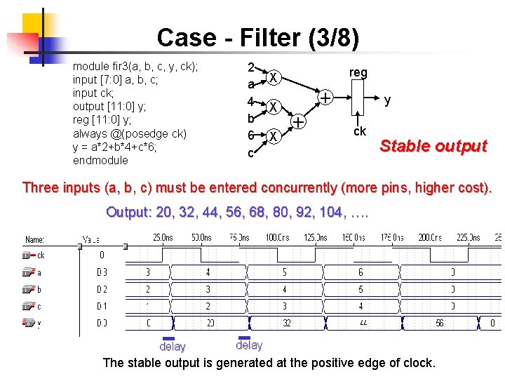 Case - Filter (3/8) module fir 3(a, b, c, y, ck); input [7: 0]