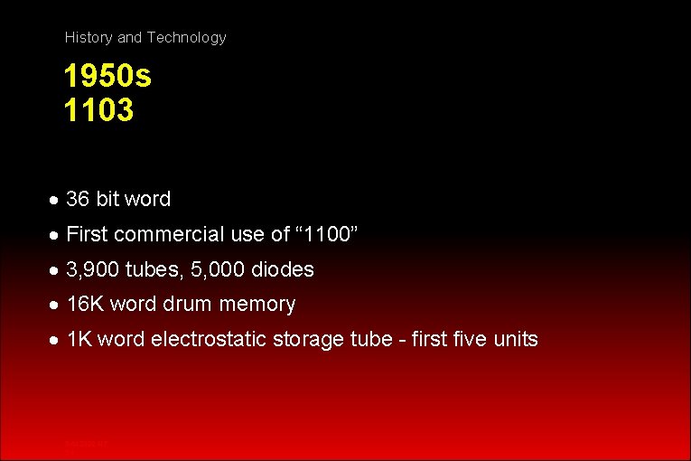 History and Technology 1950 s 1103 · 36 bit word · First commercial use