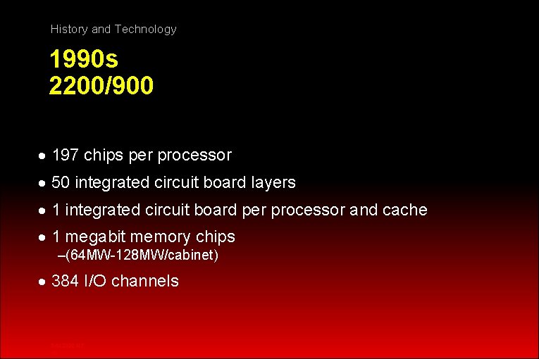 History and Technology 1990 s 2200/900 · 197 chips per processor · 50 integrated