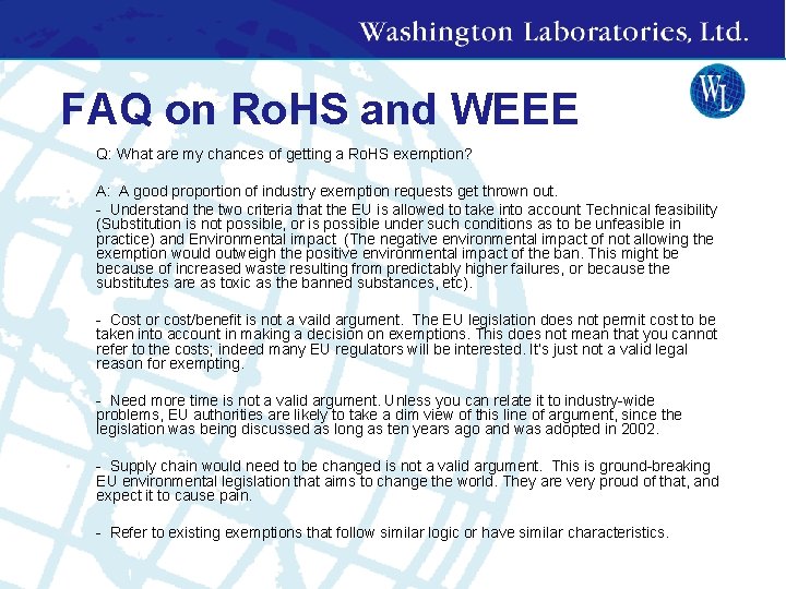 FAQ on Ro. HS and WEEE • Q: What are my chances of getting