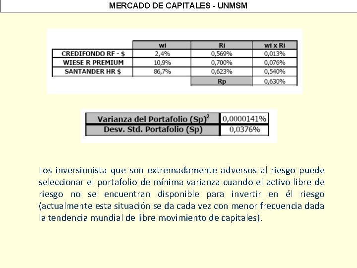 MERCADO DE CAPITALES - UNMSM Los inversionista que son extremadamente adversos al riesgo puede