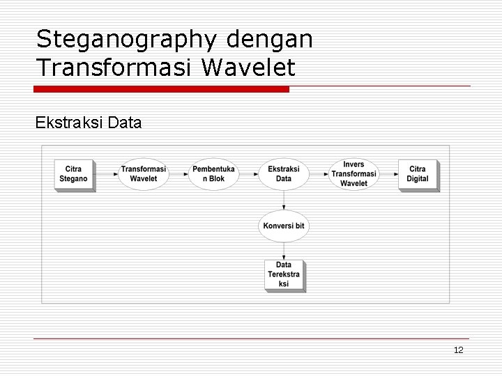 Steganography dengan Transformasi Wavelet Ekstraksi Data 12 Steganography dengan Transformasi Wavelet Ekstraksi Data 12