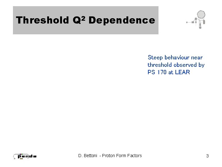 Threshold Q 2 Dependence Steep behaviour near threshold observed by PS 170 at LEAR Threshold Q 2 Dependence Steep behaviour near threshold observed by PS 170 at LEAR
