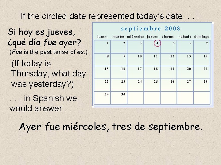 If the circled date represented today’s date. . . Si hoy es jueves, ¿qué