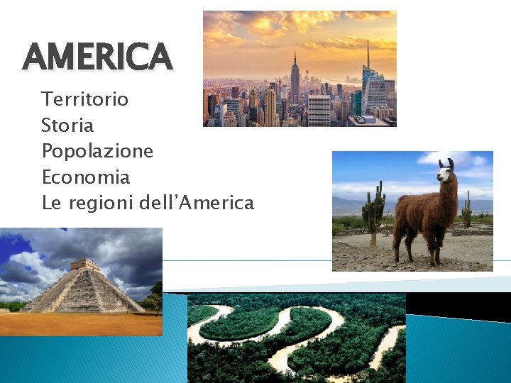 AMERICA Territorio Storia Popolazione Economia Le regioni dell’America 