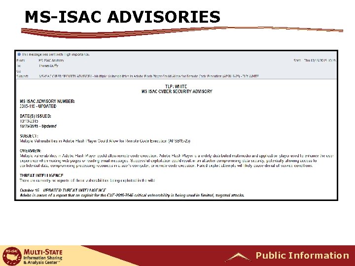 MS-ISAC ADVISORIES Public Information 