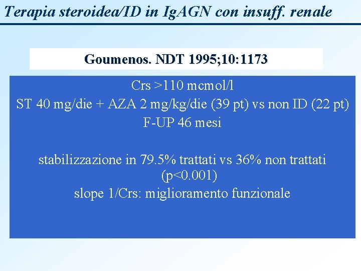 Terapia steroidea/ID in Ig. AGN con insuff. renale Goumenos. NDT 1995; 10: 1173 Crs