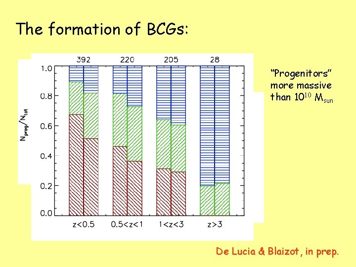 The formation of BCGs: “Progenitors” more massive than 1010 Msun De Lucia & Blaizot,