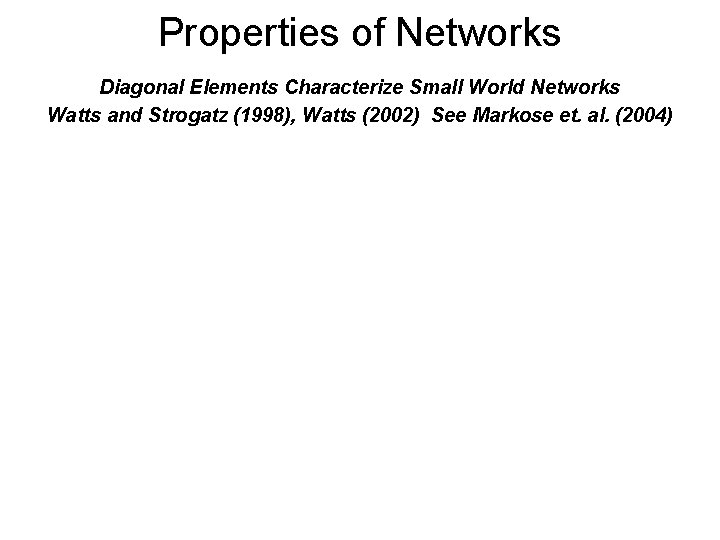 Properties of Networks Diagonal Elements Characterize Small World Networks Watts and Strogatz (1998), Watts