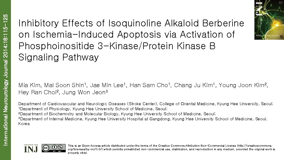 International Neurourology Journal 2014; 18: 115 -125 Inhibitory Effects of Isoquinoline Alkaloid Berberine on
