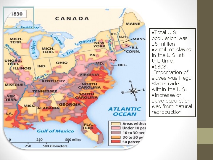  • Total U. S. population was 18 million • 2 million slaves in