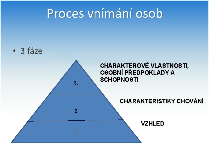 Proces vnímání osob • 3 fáze 3. CHARAKTEROVÉ VLASTNOSTI, OSOBNÍ PŘEDPOKLADY A SCHOPNOSTI CHARAKTERISTIKY