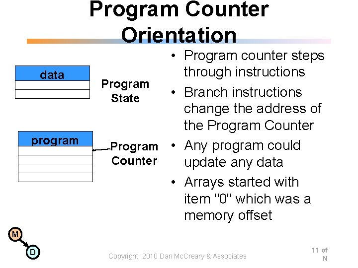 Program Counter Orientation data program • Program counter steps through instructions Program • Branch Program Counter Orientation data program • Program counter steps through instructions Program • Branch