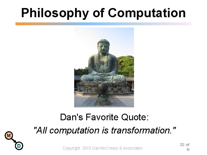 Philosophy of Computation Dan's Favorite Quote: "All computation is transformation. " M D Copyright Philosophy of Computation Dan's Favorite Quote: "All computation is transformation. " M D Copyright