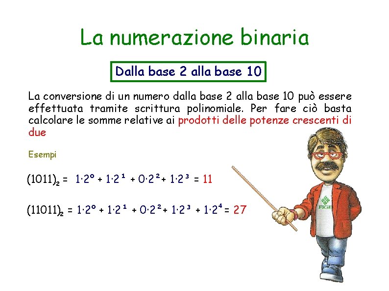 La numerazione binaria Dalla base 2 alla base 10 La conversione di un numero