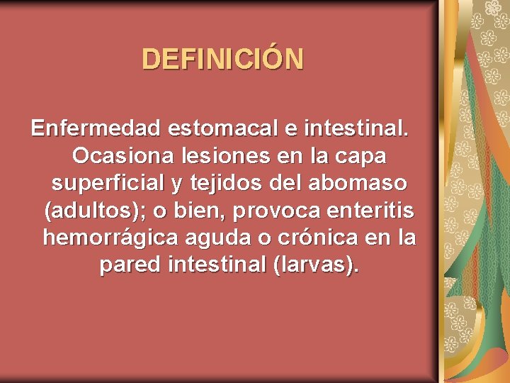 DEFINICIÓN Enfermedad estomacal e intestinal. Ocasiona lesiones en la capa superficial y tejidos del