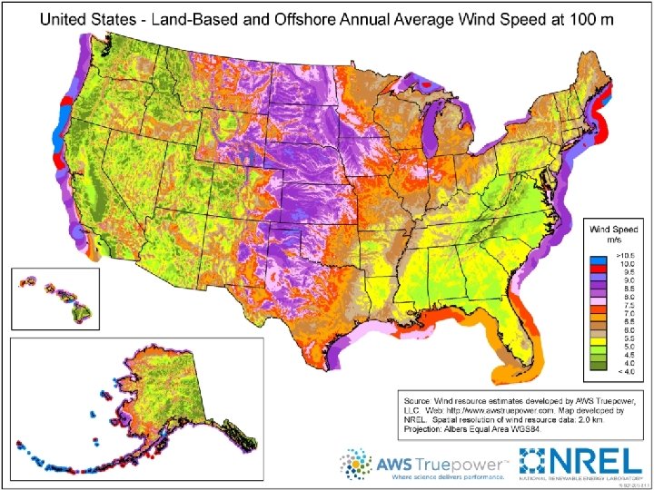 Theoretical Application Areal Power Density (PA) = 1/2 rn 3 Highest wind speeds exist