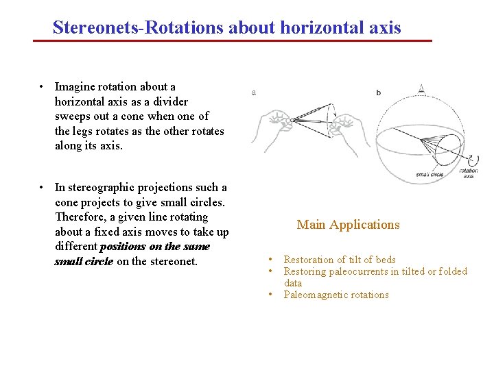 Stereonets-Rotations about horizontal axis • Imagine rotation about a horizontal axis as a divider