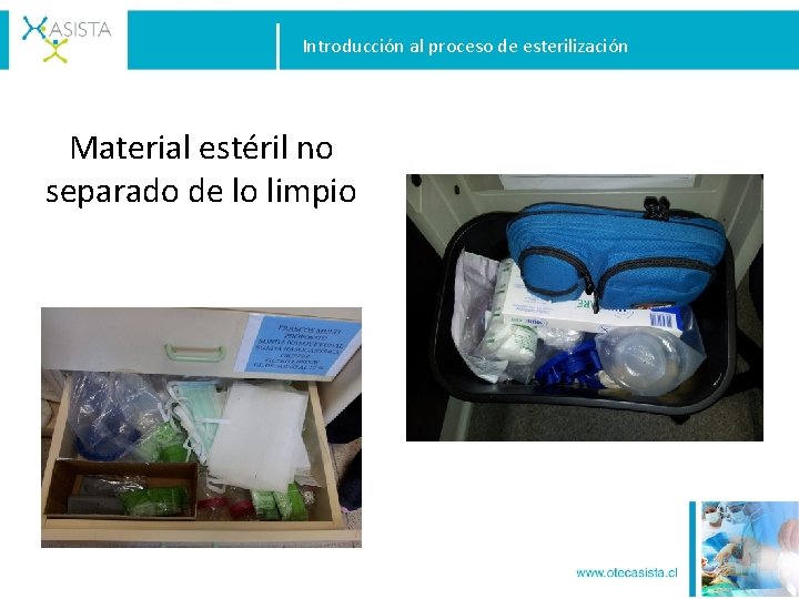 Introducción al proceso de esterilización Material estéril no separado de lo limpio 