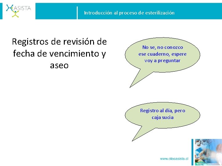 Introducción al proceso de esterilización Registros de revisión de fecha de vencimiento y aseo
