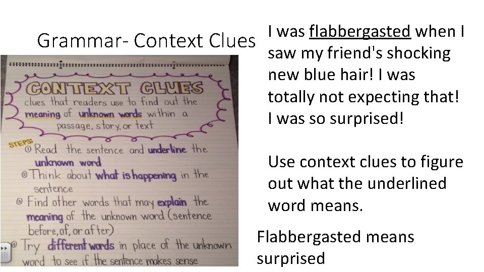 Grammar- Context Clues I was flabbergasted when I saw my friend's shocking new blue Grammar- Context Clues I was flabbergasted when I saw my friend's shocking new blue