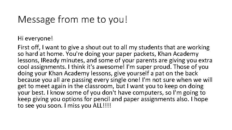Message from me to you! Hi everyone! First off, I want to give a Message from me to you! Hi everyone! First off, I want to give a