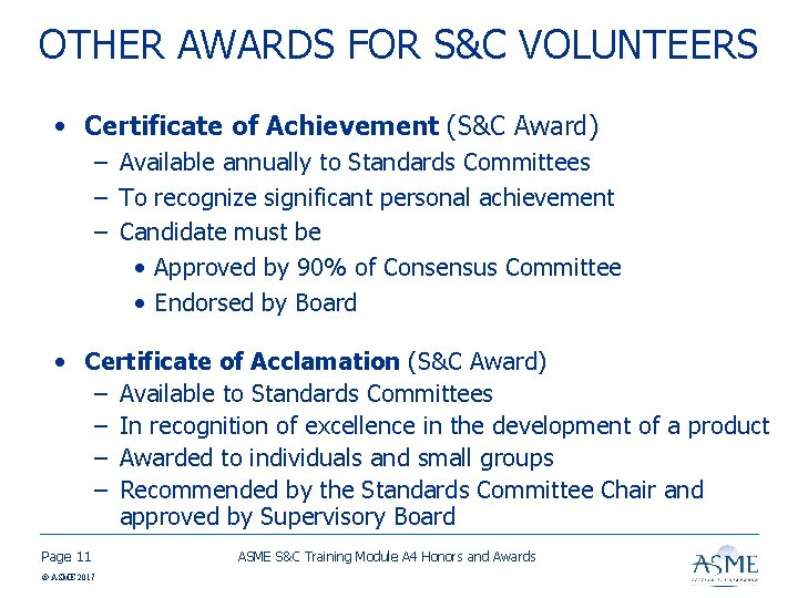 OTHER AWARDS FOR S&C VOLUNTEERS • Certificate of Achievement (S&C Award) – Available annually