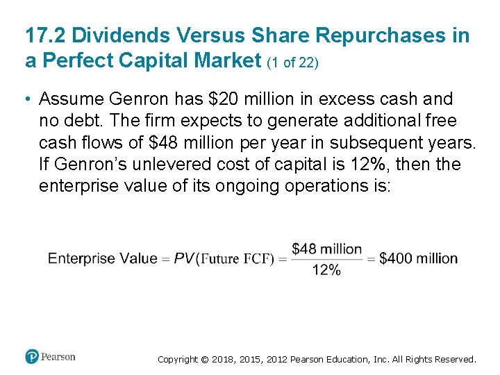 17. 2 Dividends Versus Share Repurchases in a Perfect Capital Market (1 of 22)