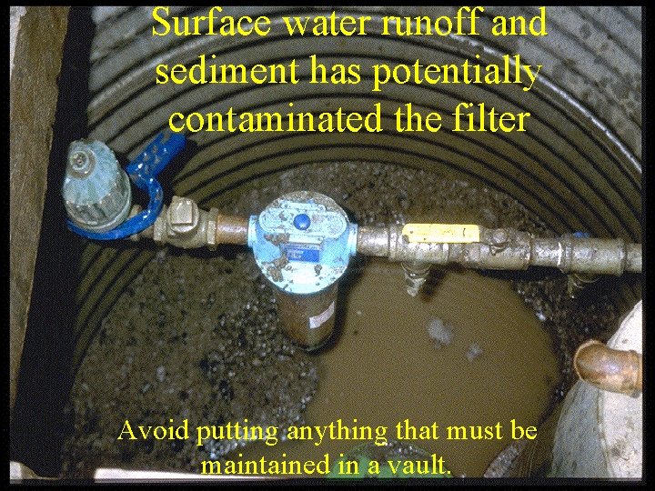 Surface water runoff and sediment has potentially contaminated the filter Avoid putting anything that