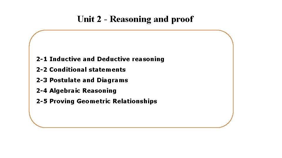 Unit 2 - Reasoning and proof 2 -1 Inductive and Deductive reasoning 2 -2