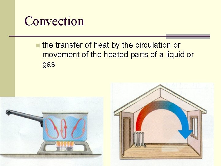 Convection n the transfer of heat by the circulation or movement of the heated