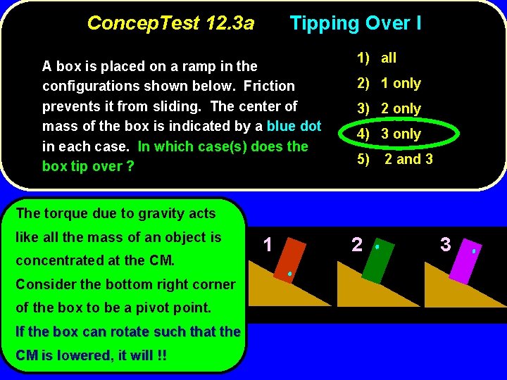 Concep. Test 12. 3 a Tipping Over I A box is placed on a