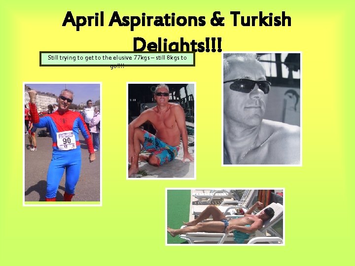 April Aspirations & Turkish Delights!!! Still trying to get to the elusive 77 kgs