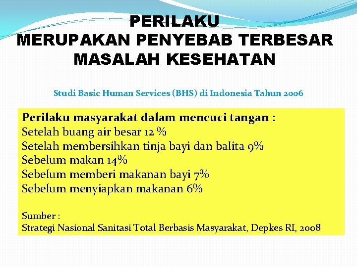 PERILAKU MERUPAKAN PENYEBAB TERBESAR MASALAH KESEHATAN Studi Basic Human Services (BHS) di Indonesia Tahun