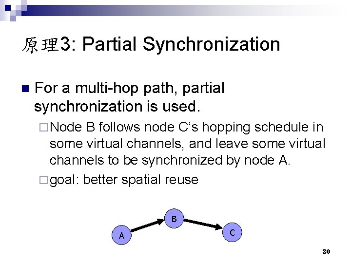 原理3: Partial Synchronization n For a multi-hop path, partial synchronization is used. ¨ Node