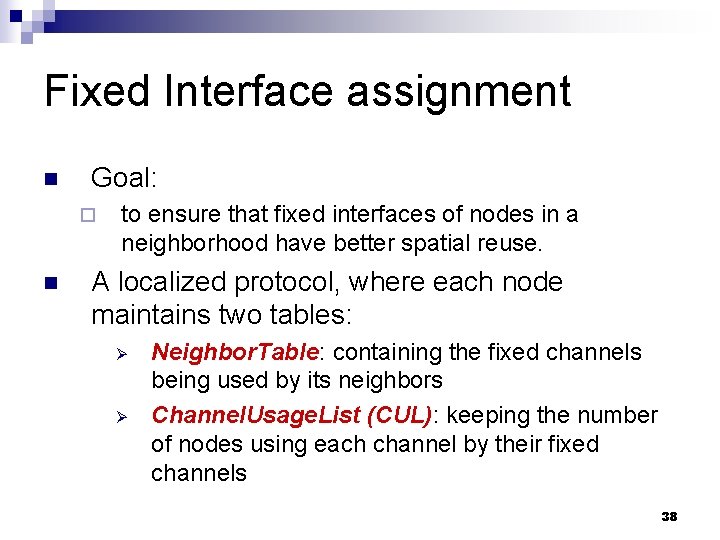 Fixed Interface assignment n Goal: ¨ n to ensure that fixed interfaces of nodes