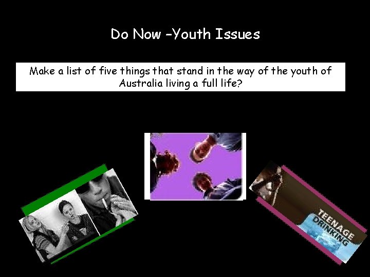 Do Now –Youth Issues Make a list of five things that stand in the