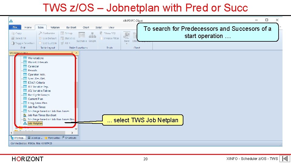 TWS z/OS – Jobnetplan with Pred or Succ To search for Predecessors and Succesors