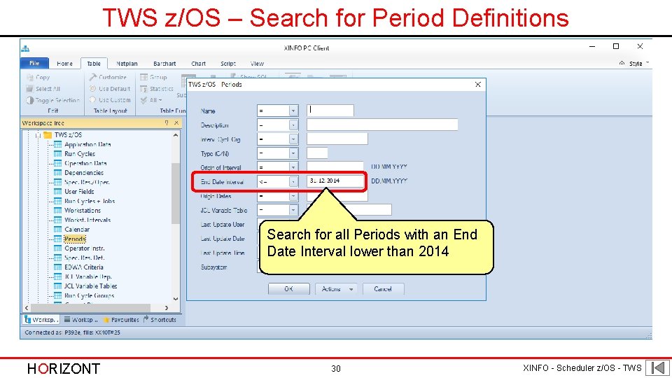 TWS z/OS – Search for Period Definitions Search for all Periods with an End