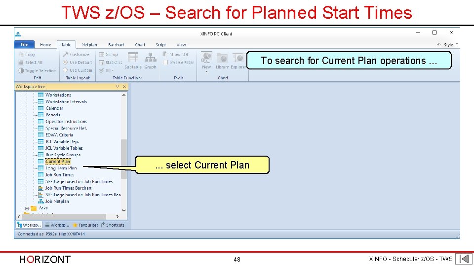 TWS z/OS – Search for Planned Start Times To search for Current Plan operations.