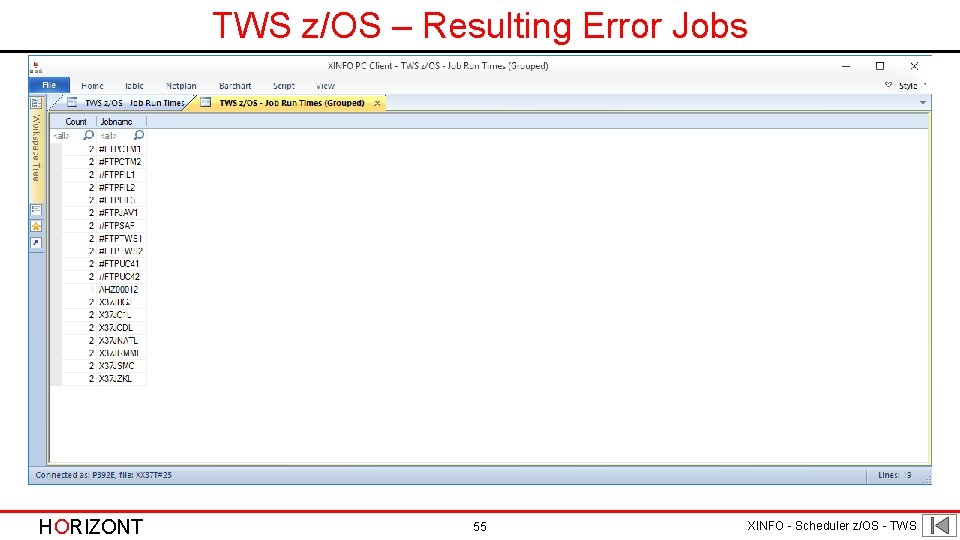 TWS z/OS – Resulting Error Jobs HORIZONT 55 XINFO - Scheduler z/OS - TWS